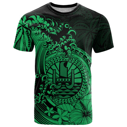 Polynesian Tahiti Island T Shirt The Wave of Water Green