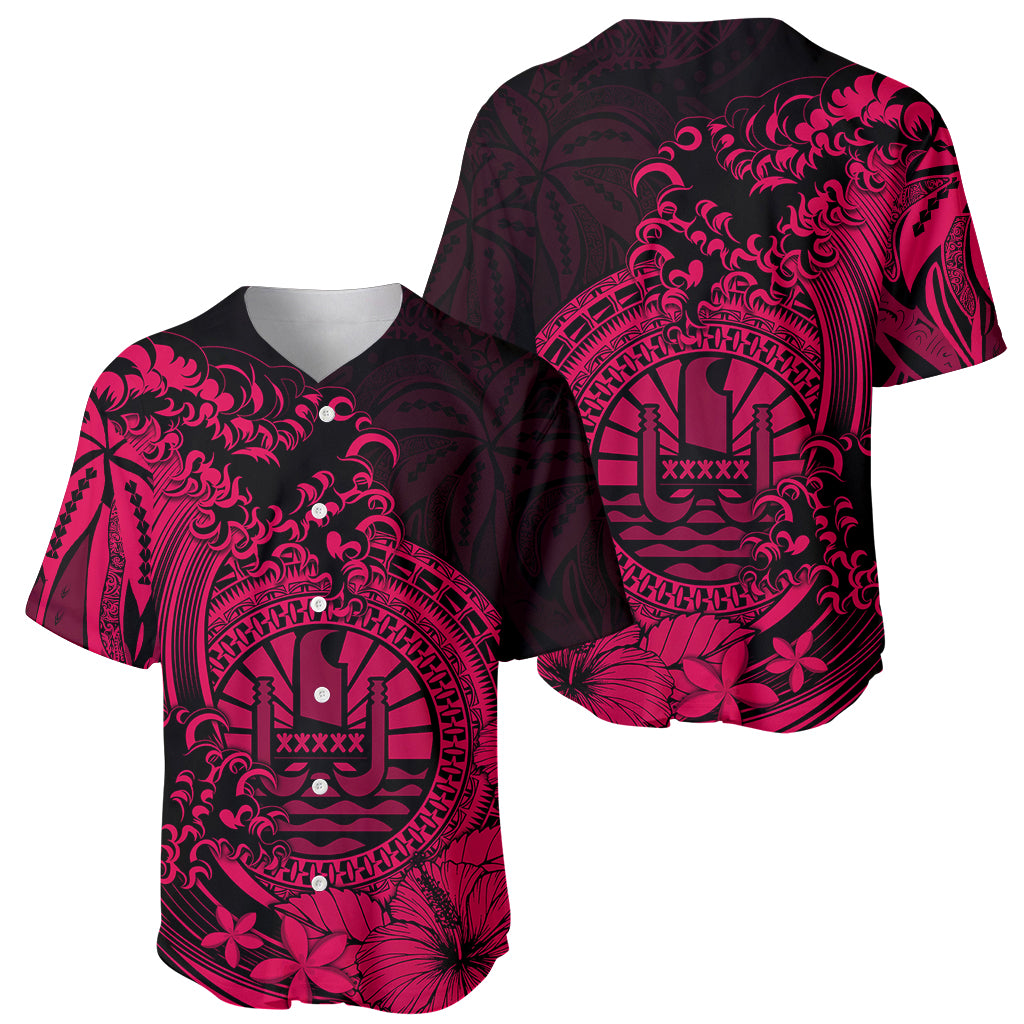 Polynesian Tahiti Island Baseball Jersey The Wave of Water Pink