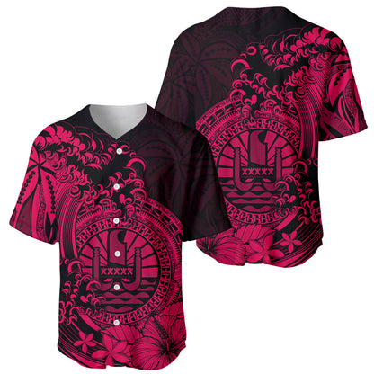 Polynesian Tahiti Island Baseball Jersey The Wave of Water Pink