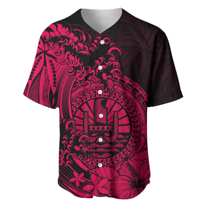Polynesian Tahiti Island Baseball Jersey The Wave of Water Pink