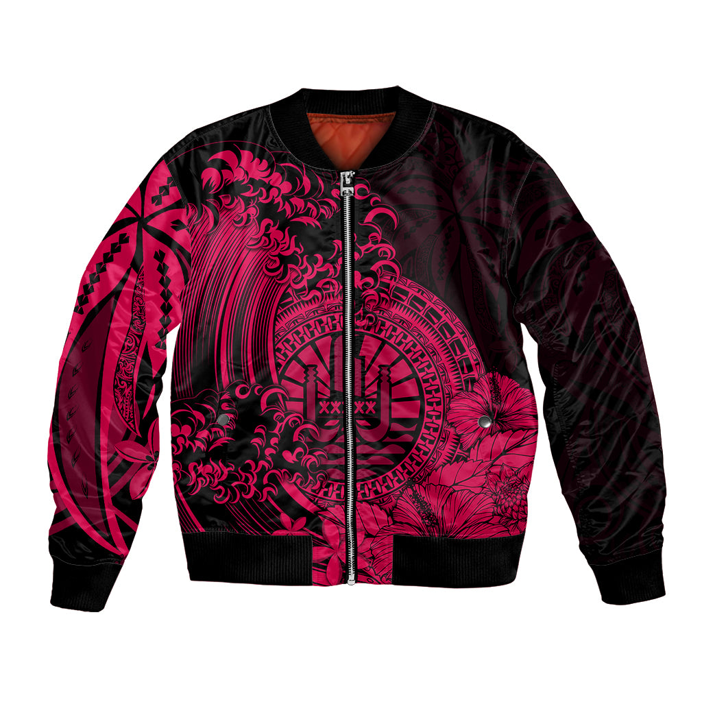 Polynesian Tahiti Island Bomber Jacket The Wave of Water Pink