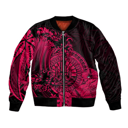 Polynesian Tahiti Island Bomber Jacket The Wave of Water Pink