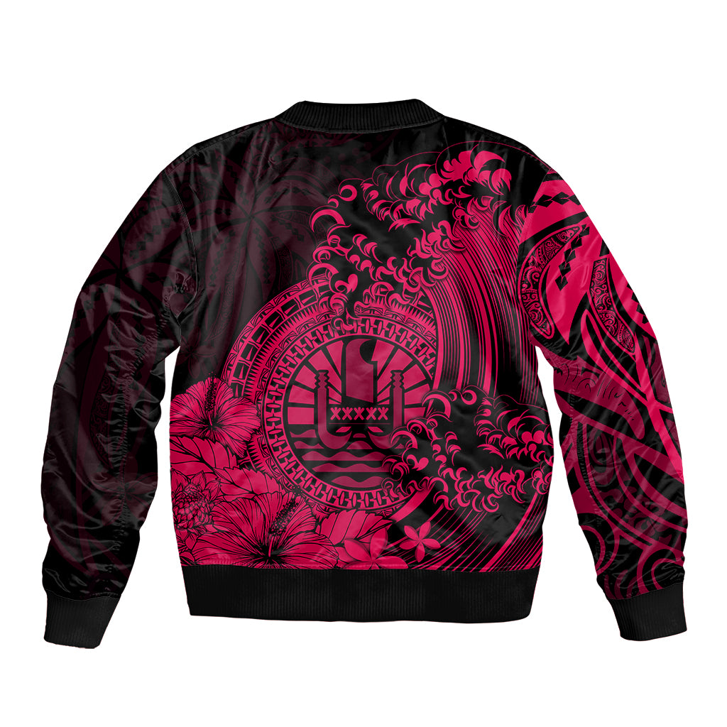 Polynesian Tahiti Island Bomber Jacket The Wave of Water Pink