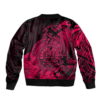 Polynesian Tahiti Island Bomber Jacket The Wave of Water Pink