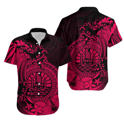 Polynesian Tahiti Island Hawaiian Shirt The Wave of Water - Pink