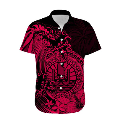 Polynesian Tahiti Island Hawaiian Shirt The Wave of Water - Pink