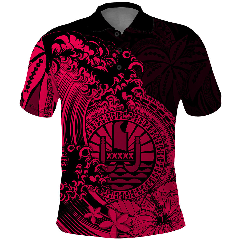 Polynesian Tahiti Island Polo Shirt The Wave of Water - Pink