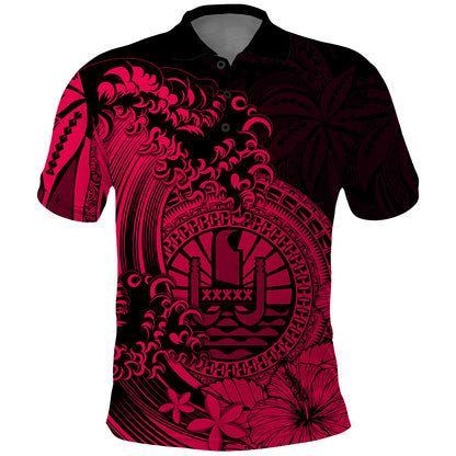 Polynesian Tahiti Island Polo Shirt The Wave of Water - Pink