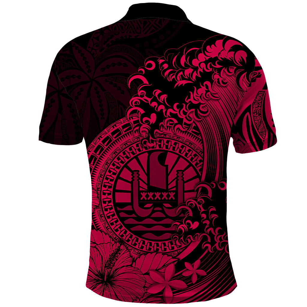 Polynesian Tahiti Island Polo Shirt The Wave of Water - Pink