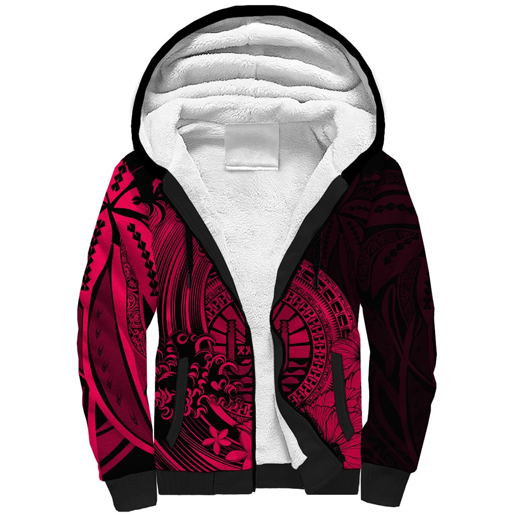Polynesian Tahiti Island Sherpa Hoodie The Wave of Water Pink
