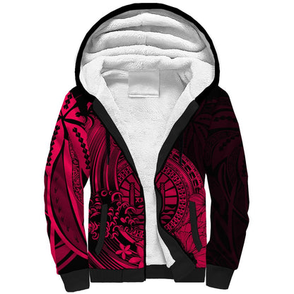 Polynesian Tahiti Island Sherpa Hoodie The Wave of Water Pink
