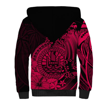 Polynesian Tahiti Island Sherpa Hoodie The Wave of Water Pink