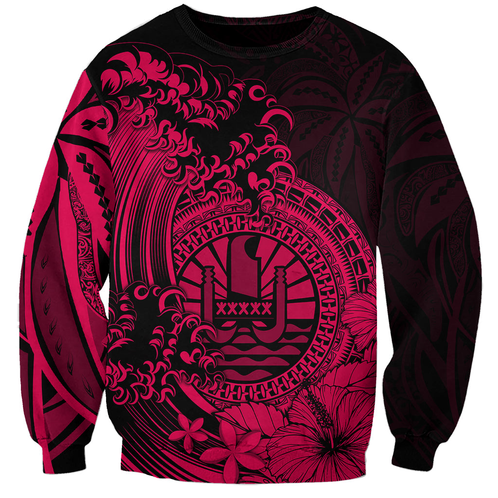 Polynesian Tahiti Island Sweatshirt The Wave of Water Pink
