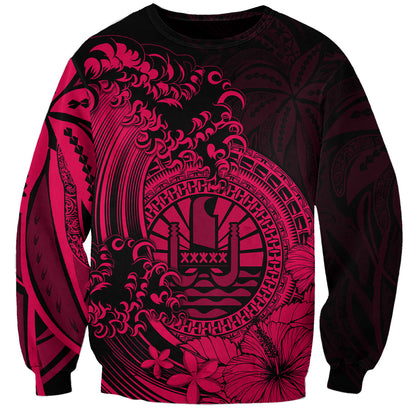 Polynesian Tahiti Island Sweatshirt The Wave of Water Pink