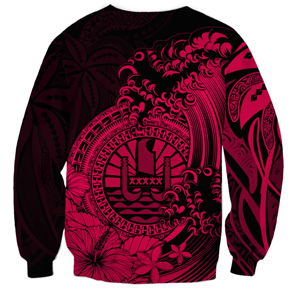Polynesian Tahiti Island Sweatshirt The Wave of Water Pink