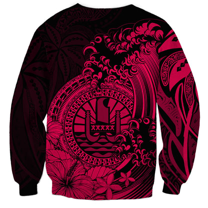 Polynesian Tahiti Island Sweatshirt The Wave of Water Pink