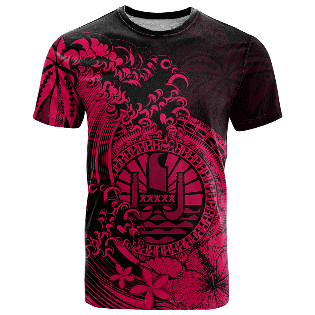 Polynesian Tahiti Island T Shirt The Wave of Water Pink