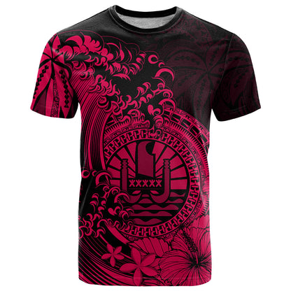 Polynesian Tahiti Island T Shirt The Wave of Water Pink