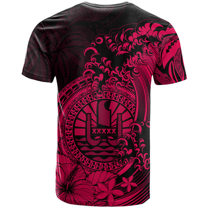 Polynesian Tahiti Island T Shirt The Wave of Water Pink