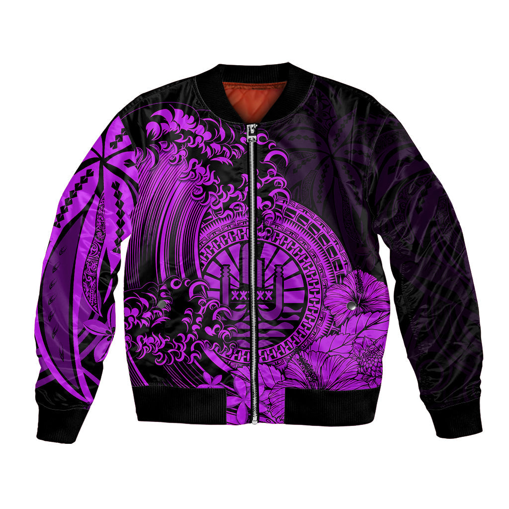 Polynesian Tahiti Island Bomber Jacket The Wave of Water Purple