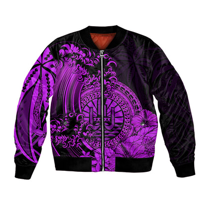 Polynesian Tahiti Island Bomber Jacket The Wave of Water Purple