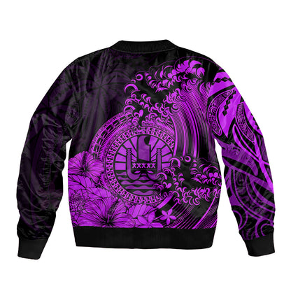 Polynesian Tahiti Island Bomber Jacket The Wave of Water Purple