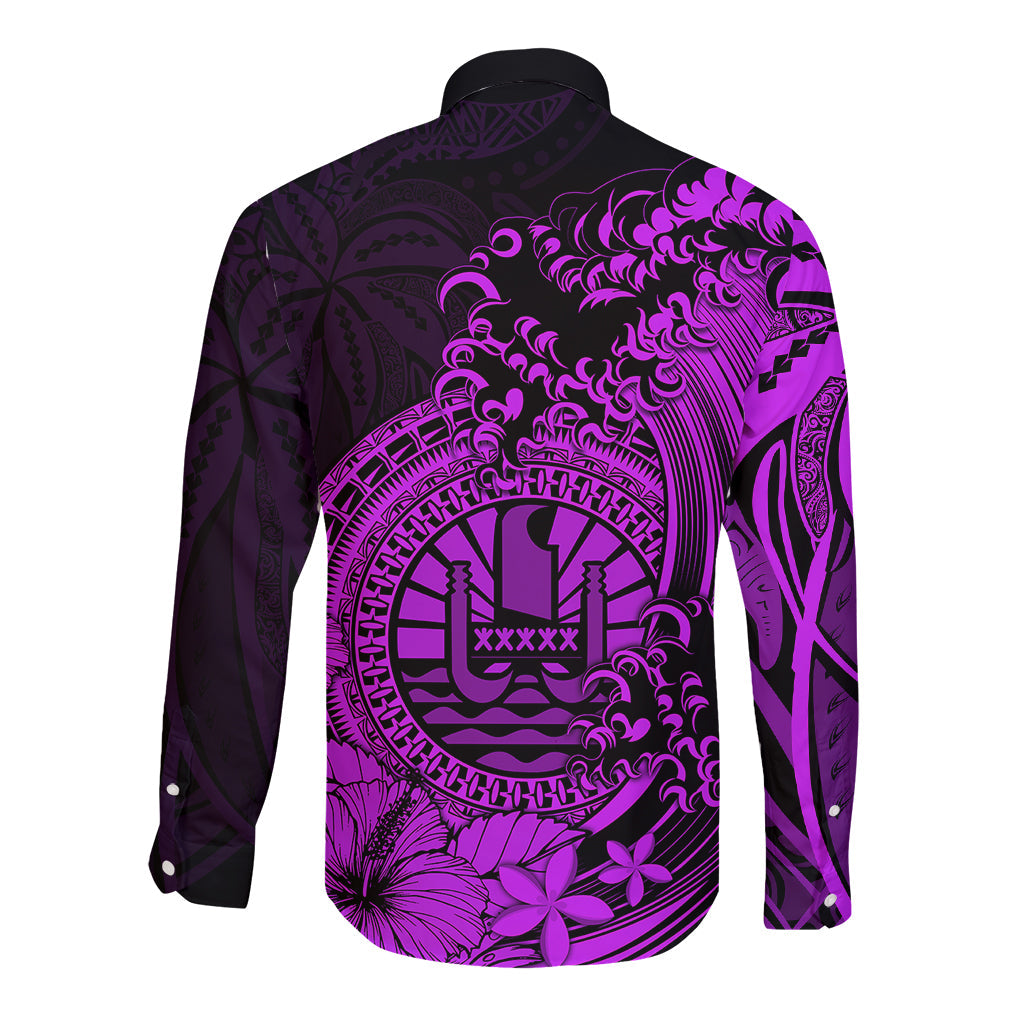 Polynesian Tahiti Island Long Sleeve Button Shirt The Wave of Water Purple