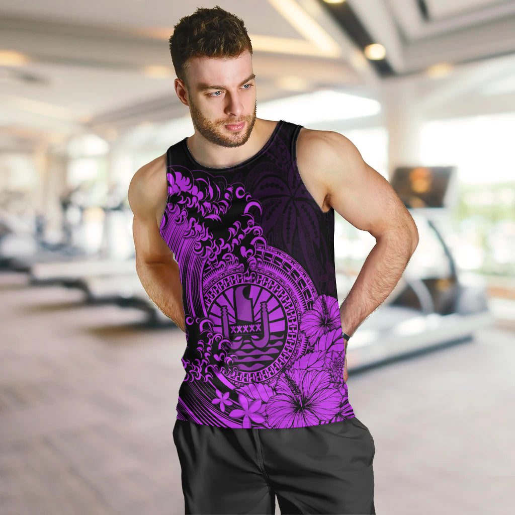 Polynesian Tahiti Island Men Tank Top The Wave of Water Purple