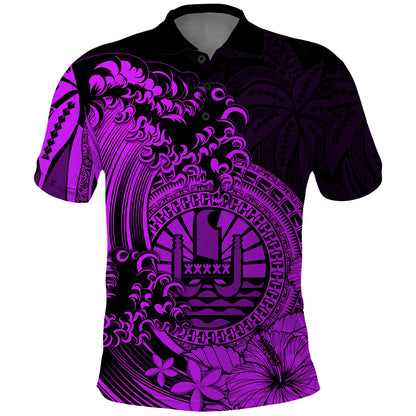 Polynesian Tahiti Island Polo Shirt The Wave of Water - Purple