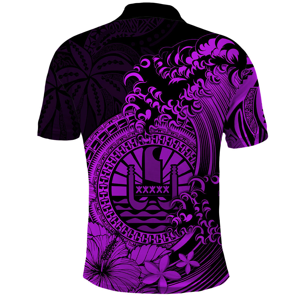 Polynesian Tahiti Island Polo Shirt The Wave of Water - Purple
