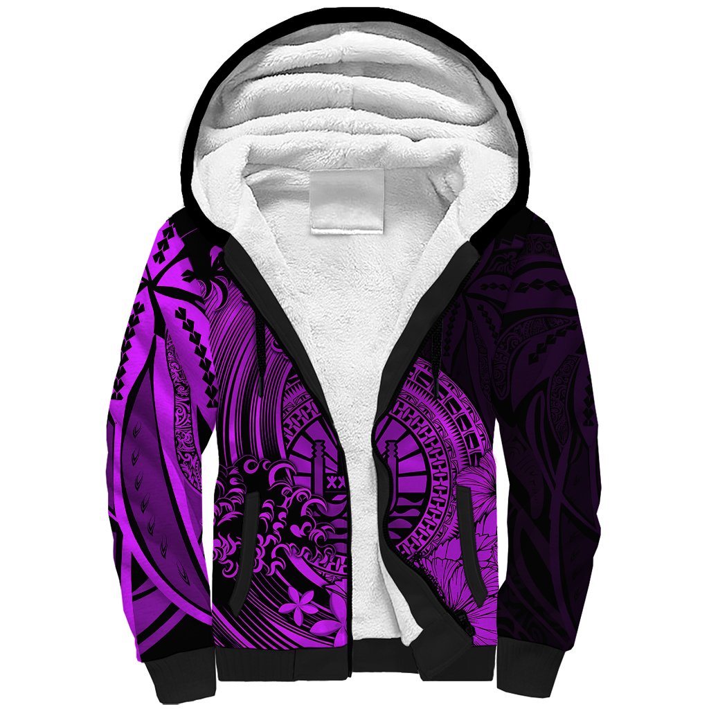 Polynesian Tahiti Island Sherpa Hoodie The Wave of Water Purple