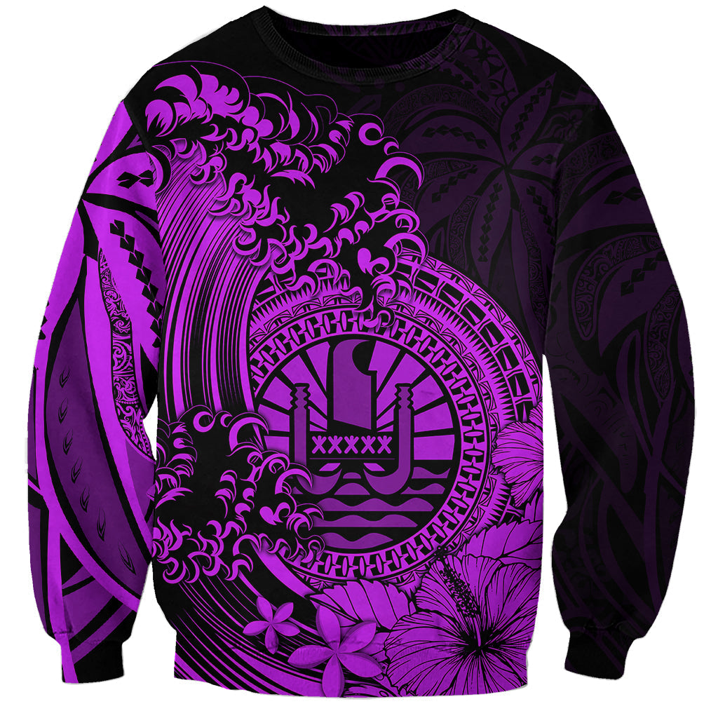 Polynesian Tahiti Island Sweatshirt The Wave of Water Purple