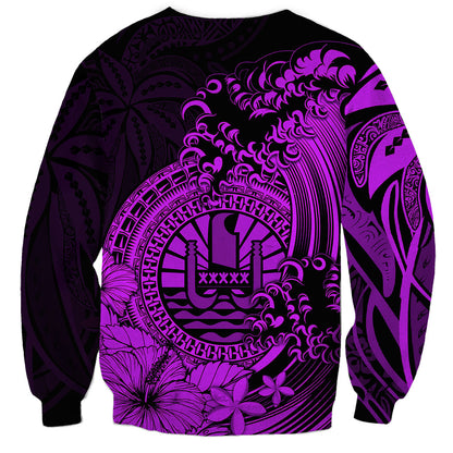 Polynesian Tahiti Island Sweatshirt The Wave of Water Purple