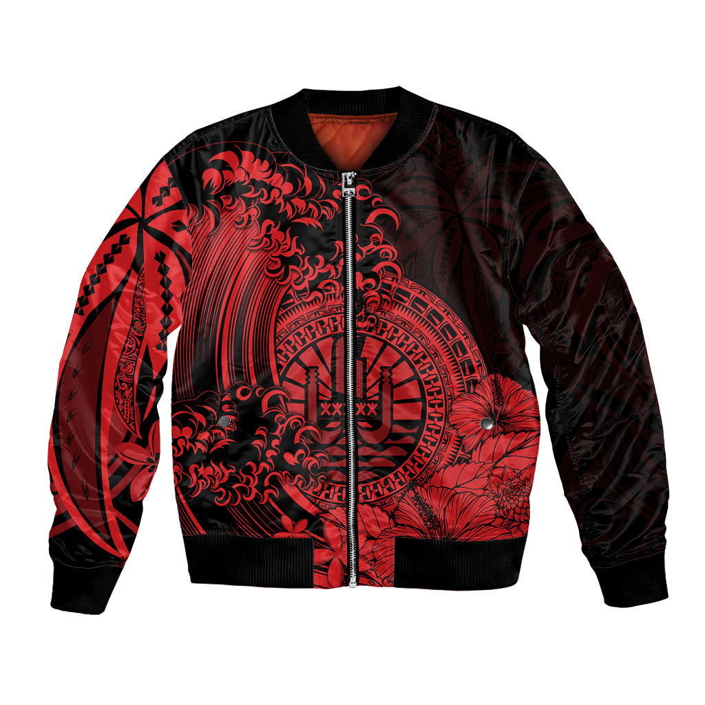 Polynesian Tahiti Island Bomber Jacket The Wave of Water Red
