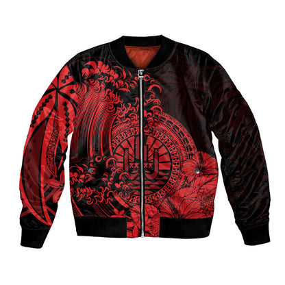 Polynesian Tahiti Island Bomber Jacket The Wave of Water Red