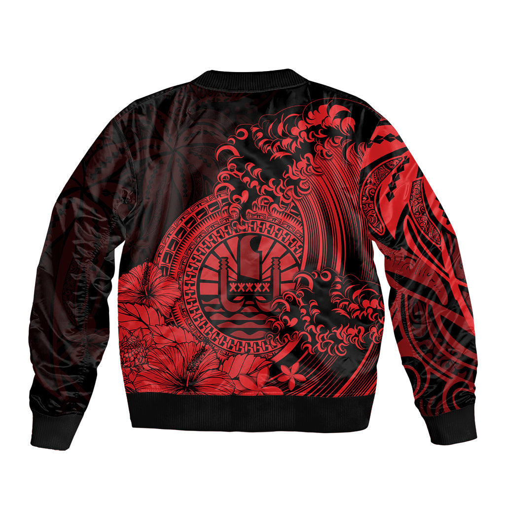Polynesian Tahiti Island Bomber Jacket The Wave of Water Red