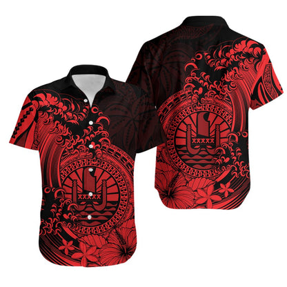 Polynesian Tahiti Island Hawaiian Shirt The Wave of Water - Red