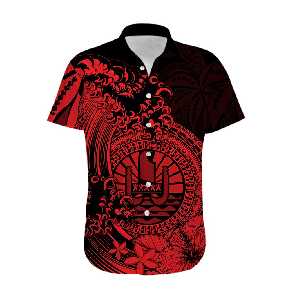 Polynesian Tahiti Island Hawaiian Shirt The Wave of Water - Red