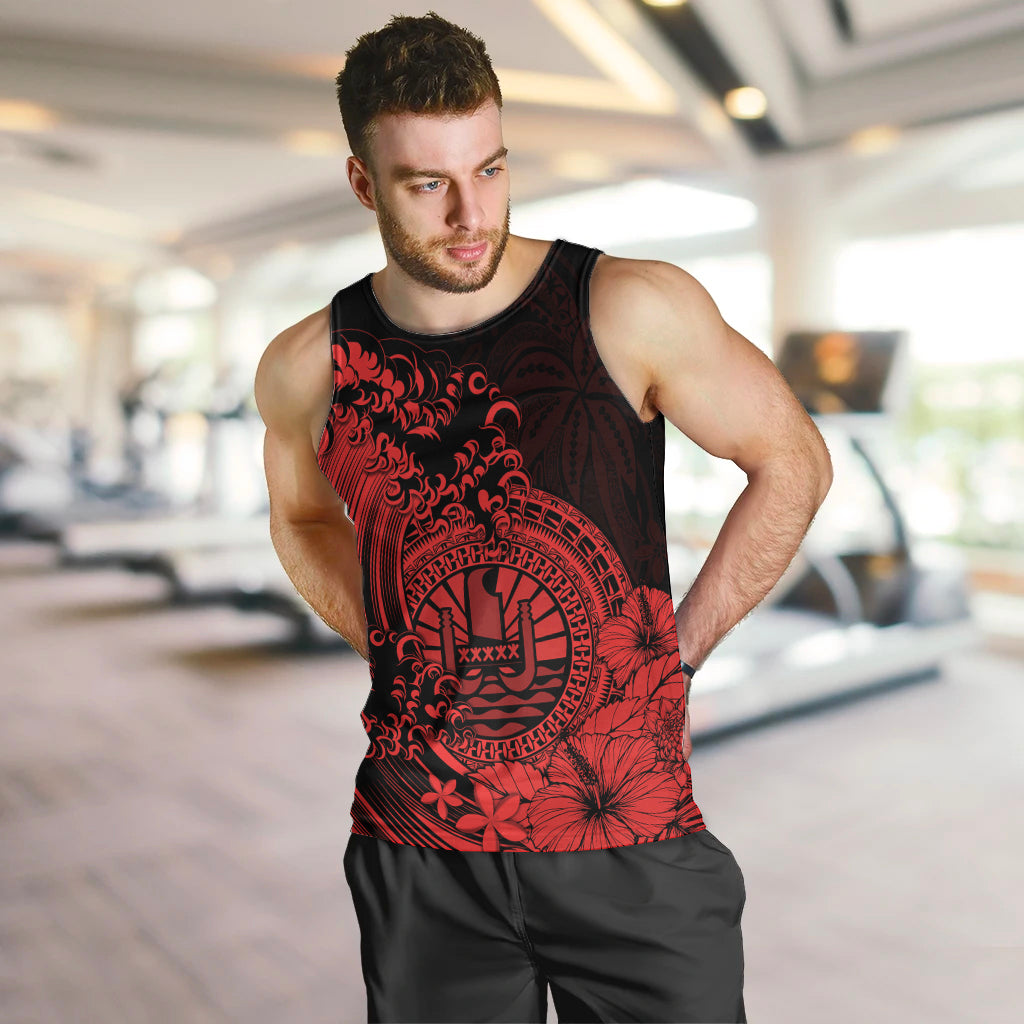 Polynesian Tahiti Island Men Tank Top The Wave of Water Red