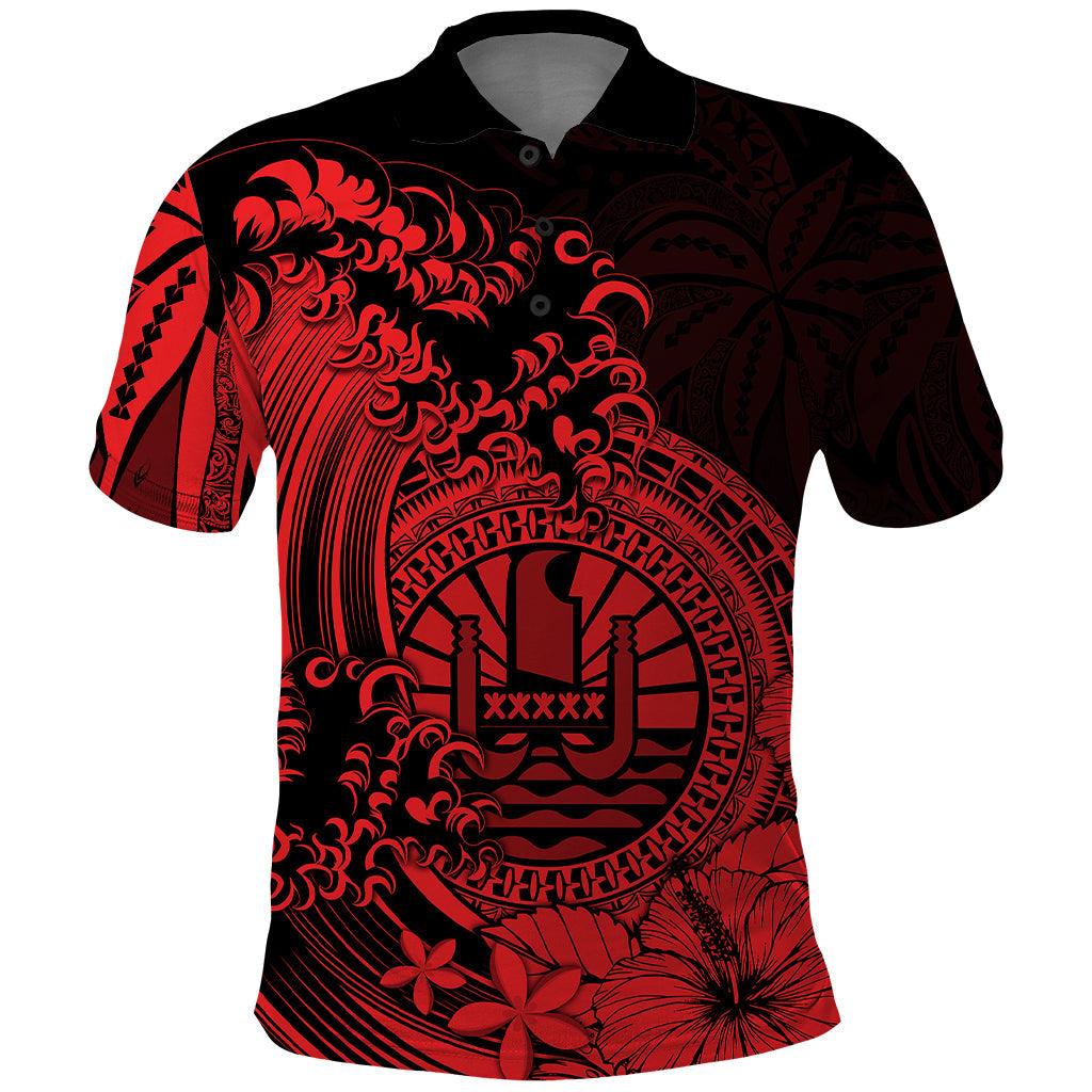 Polynesian Tahiti Island Polo Shirt The Wave of Water - Red