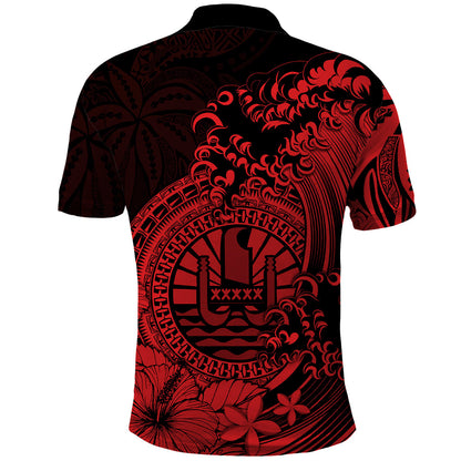 Polynesian Tahiti Island Polo Shirt The Wave of Water - Red