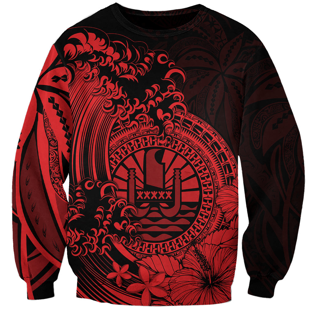 Polynesian Tahiti Island Sweatshirt The Wave of Water Red