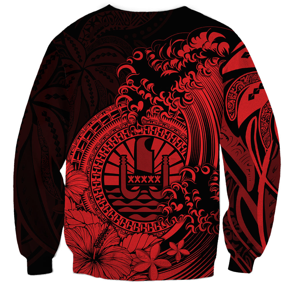 Polynesian Tahiti Island Sweatshirt The Wave of Water Red