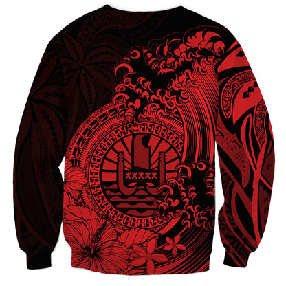 Polynesian Tahiti Island Sweatshirt The Wave of Water Red