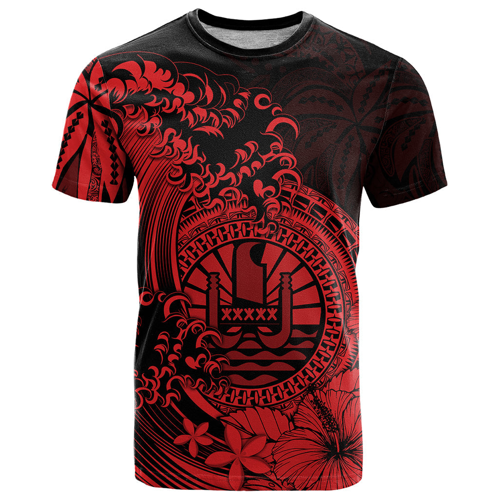 Polynesian Tahiti Island T Shirt The Wave of Water Red