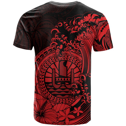 Polynesian Tahiti Island T Shirt The Wave of Water Red
