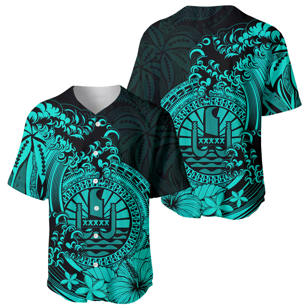 Polynesian Tahiti Island Baseball Jersey The Wave of Water Turquoise