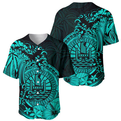 Polynesian Tahiti Island Baseball Jersey The Wave of Water Turquoise