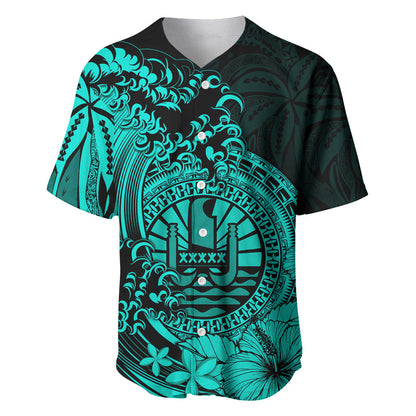 Polynesian Tahiti Island Baseball Jersey The Wave of Water Turquoise