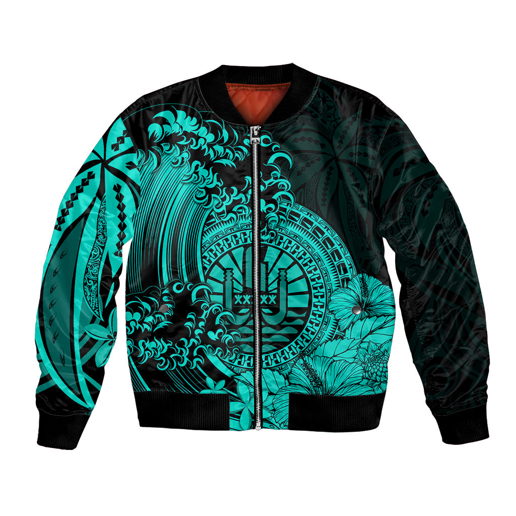 Polynesian Tahiti Island Bomber Jacket The Wave of Water Turquoise